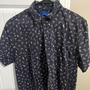 Button Down Collared Shirt! Pattern is little mixed drinks!